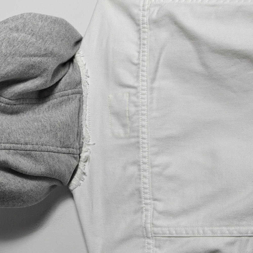 RAG & BONE / JEAN Button Up White Jean Jacket With Gray Hood Size Xsmall - Picture 15 of 16